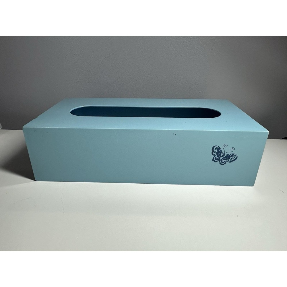 Vintage Acrylic Blue Whimsical Butterfly Tissue Box Holder MCM Cottage Core